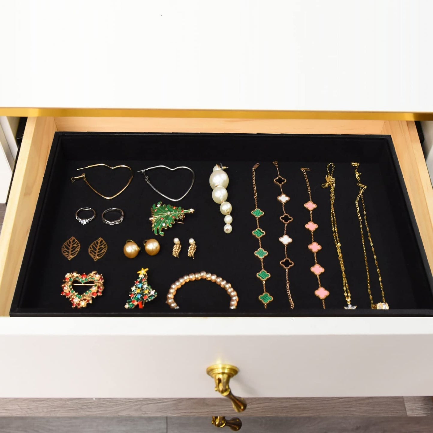JETEHO Black Velvet Stackable Jewelry Tray Showcase Display Stackable Necklace Bracelet Ring Showcase Display Empty Plate (2 Pack)