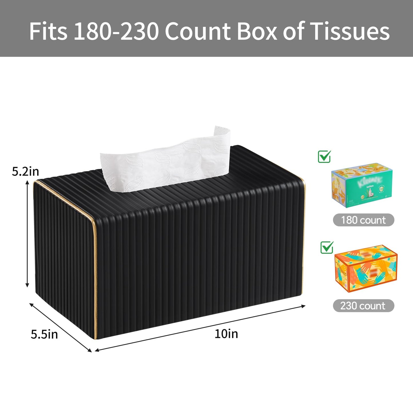 Extra Large Rectangle PU Leather Tissue Box Cover with Magnetic Closure, Decorative Tissue Holder & Storage Container for Bedroom, Living Room, Dining Room, Bathroom, Countertop, Desk & Office (Black)
