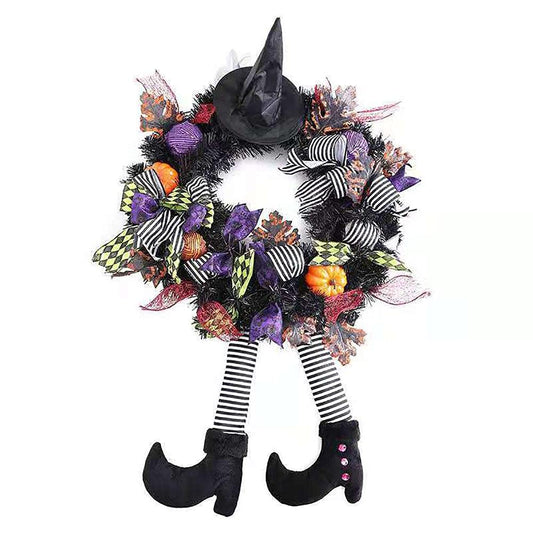 Stylebest Halloween Wreaths for Front Door, Halloween Witch Wreath Black Wreath with Hat Witches Legs Pumpkin,for Door,Porch,Window,Indoor and Outdoor Decor(1pendant)