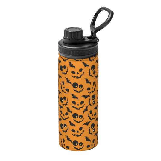 SOUWEWU 18oz Halloween Pattern Sports Water Kettle with Handle, Double Wall Vacuum Insulated Hot and Cold Scary Bat Tumbler, Halloween Print Water Bottle for Gym Outdoor
