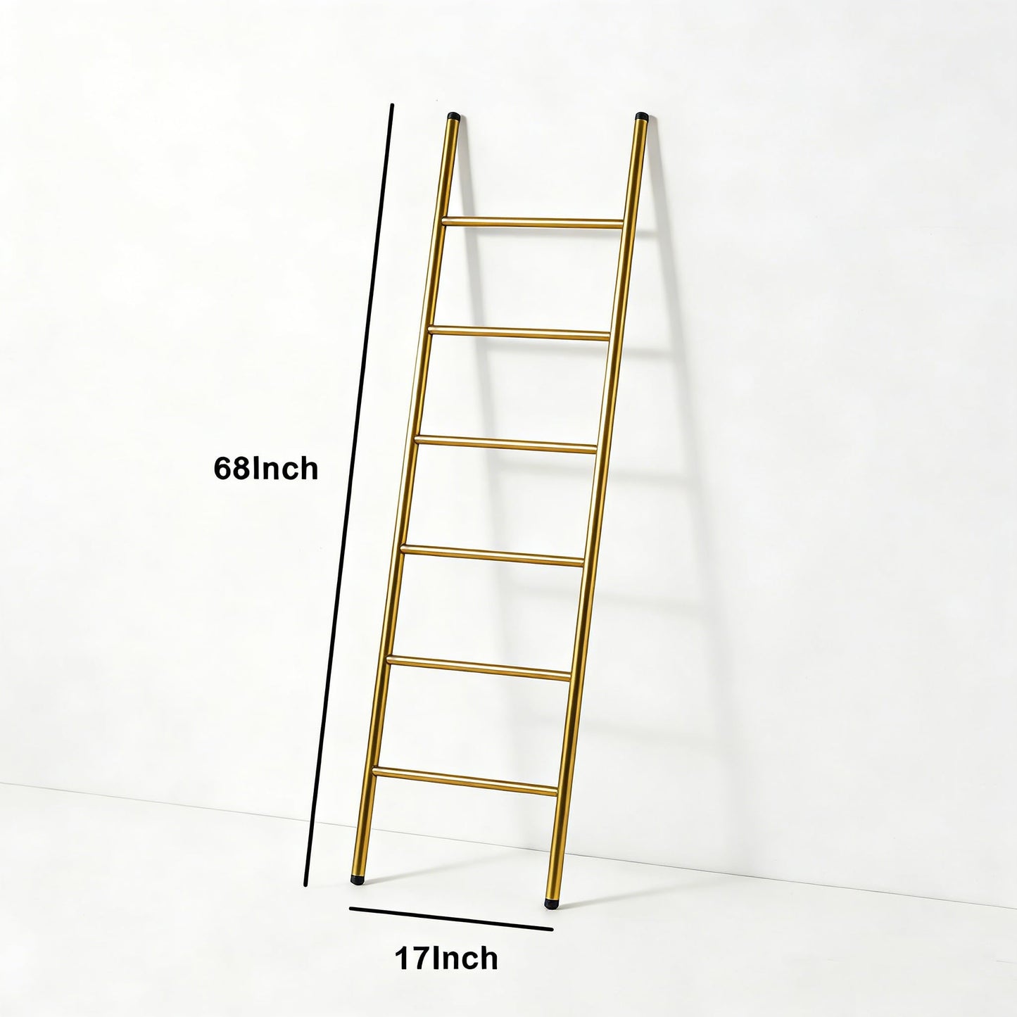 6-Tier Blanket Ladder 68 Inch Wall-Leaning Towel Rack for Living Room and Bedroom, Easy Assembly - Gold