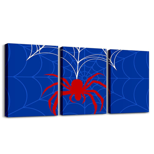 Spider Web Canvas Wall Artwork Decor,Red Spider Arachnid Insect Animal Wall Painting,Boys Girls Men Room Decor,Halloween Gothic Trippy Poster Pictures,Blue Noble 3 Pieces Framed Canvas Wall Art