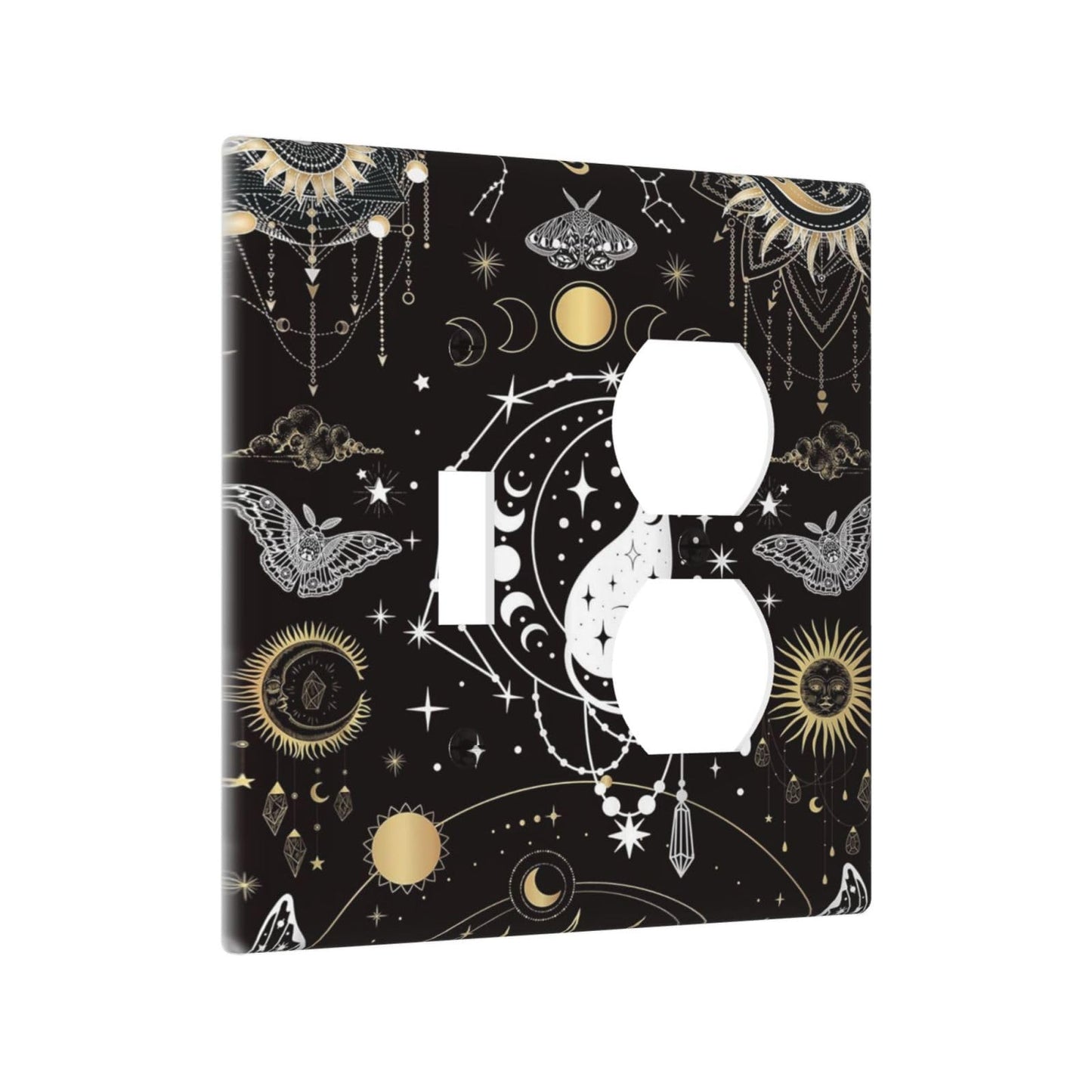 White Cat Tarot Moon Phases Moth Celestial Gothic Wallplates 1 Toggle 1 Duplex Switch Plate Electrical GFCI Faceplate Decorative Light Switch Covers for Kids Room Bedroom Decor