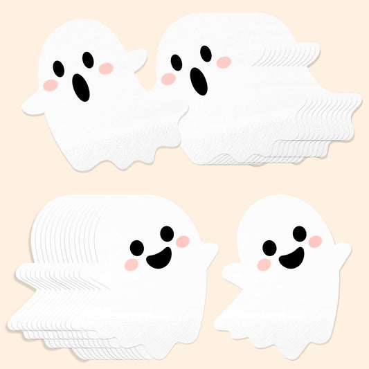 Halloween Ghost Napkins | 100pcs White Disposable Paper Napkins | Kids Spooky Party Decorations - Boo Decor