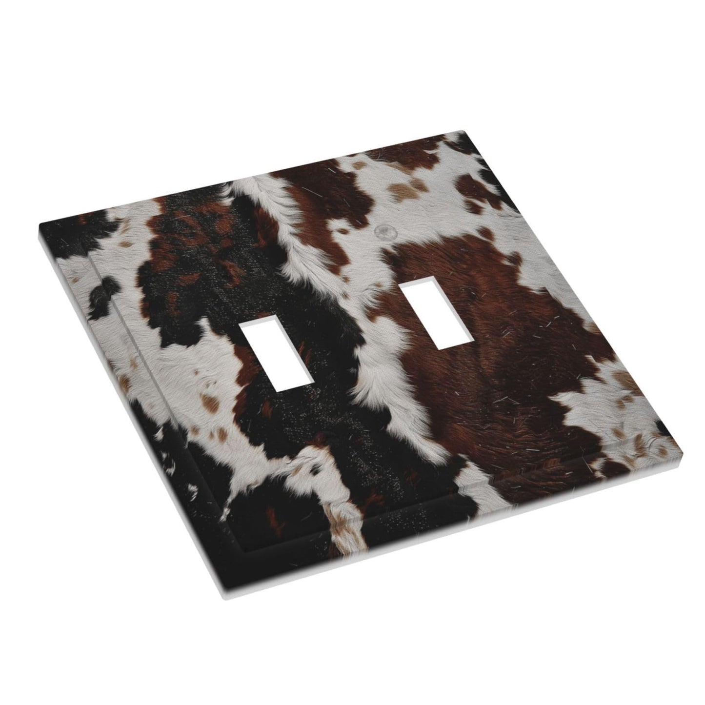 Cowhide Print Abstract Animal Fur Rustic Decorative Switch Plates 2 Gang Double Toggle Outlet Light Switch Cover Wall Plate Electrical Faceplate for Farmhouse Home Decor