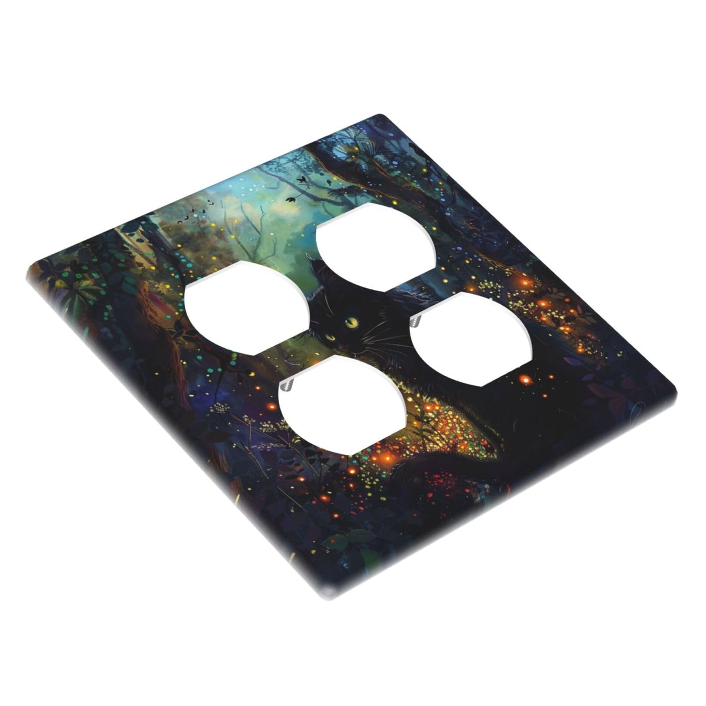 Spshian Decorative Outlet Covers Magic Fantasy Forest Mysterious Black Cat 2 Gang Decorative Switch Plate Double Duplex Wall Plates Switch Plates and Outlet Covers for Kid Room Bathroom Decor