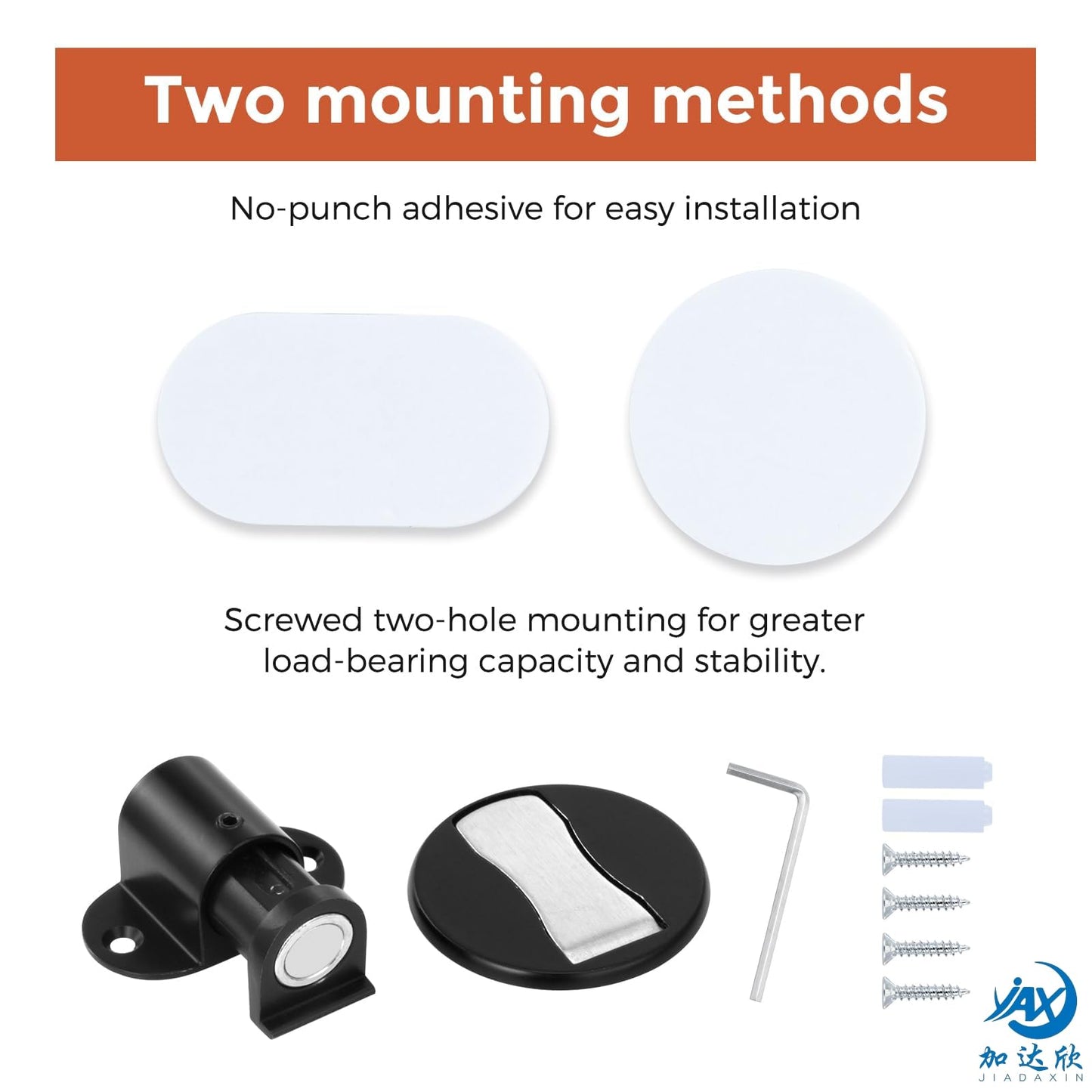 JIADAXIN Invisible Magnetic Door Stopper, Adjustable & Floor Standing Door Stopper, No-Drill Easy Installation, Protects Wall from Damage,(Black) 2-Pack