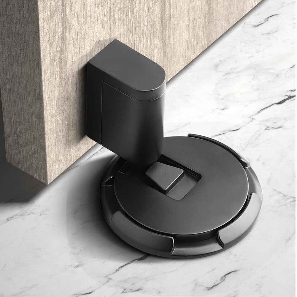VACNEA Windproof Door Stopper, Heavy Duty Doorstops, Height Adjustable Mechanical Door Catch Holder Keep Door Open, No Drilling with Screws and Adhesive, 1Pack, Black