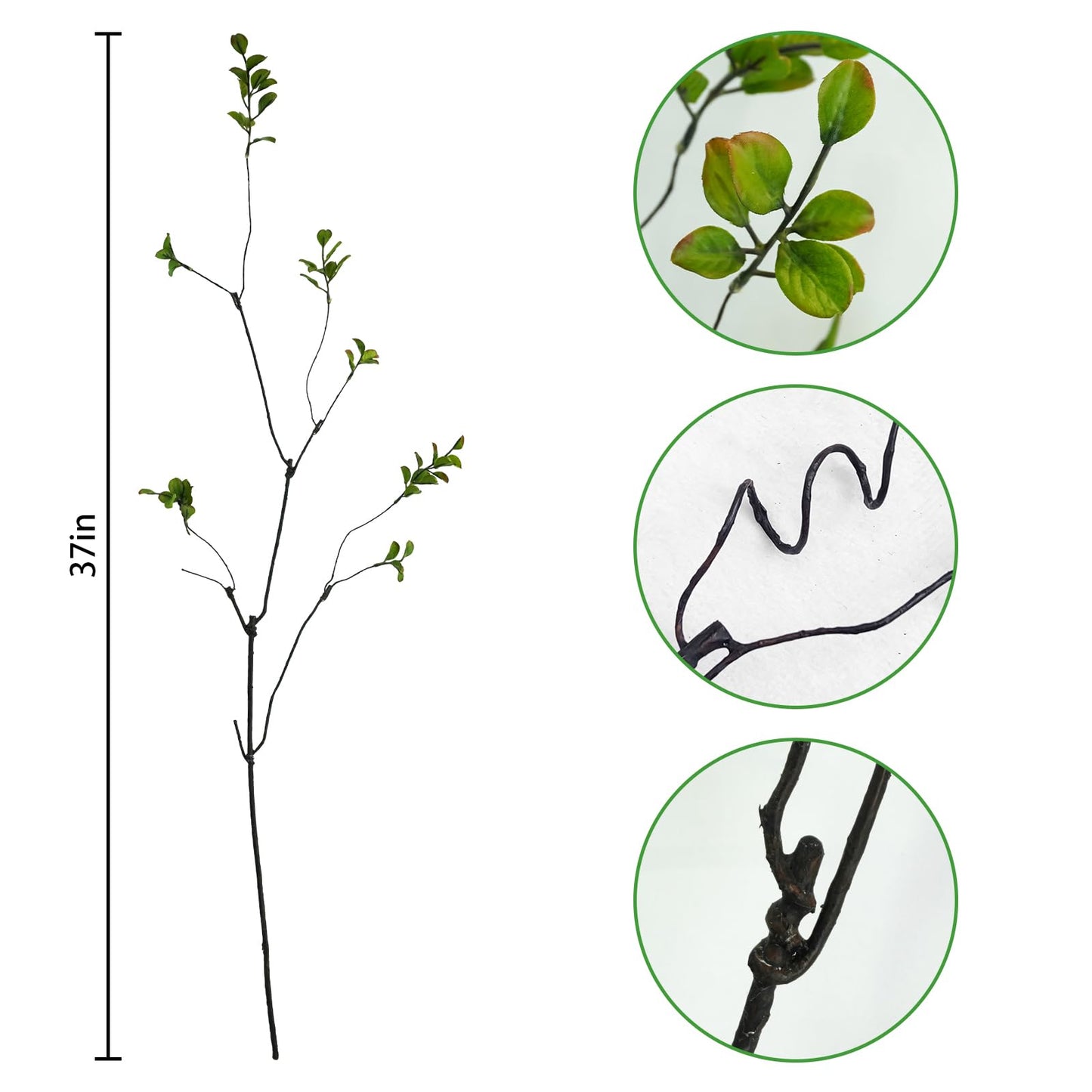 Krissing 3 Pcs Faux Greenery Stems, 37" Tall Fake Ficus Twig Stems Plants Artificial Greenery Stems Branches for Vase Indoor Office Desk Home Spring Table Decor