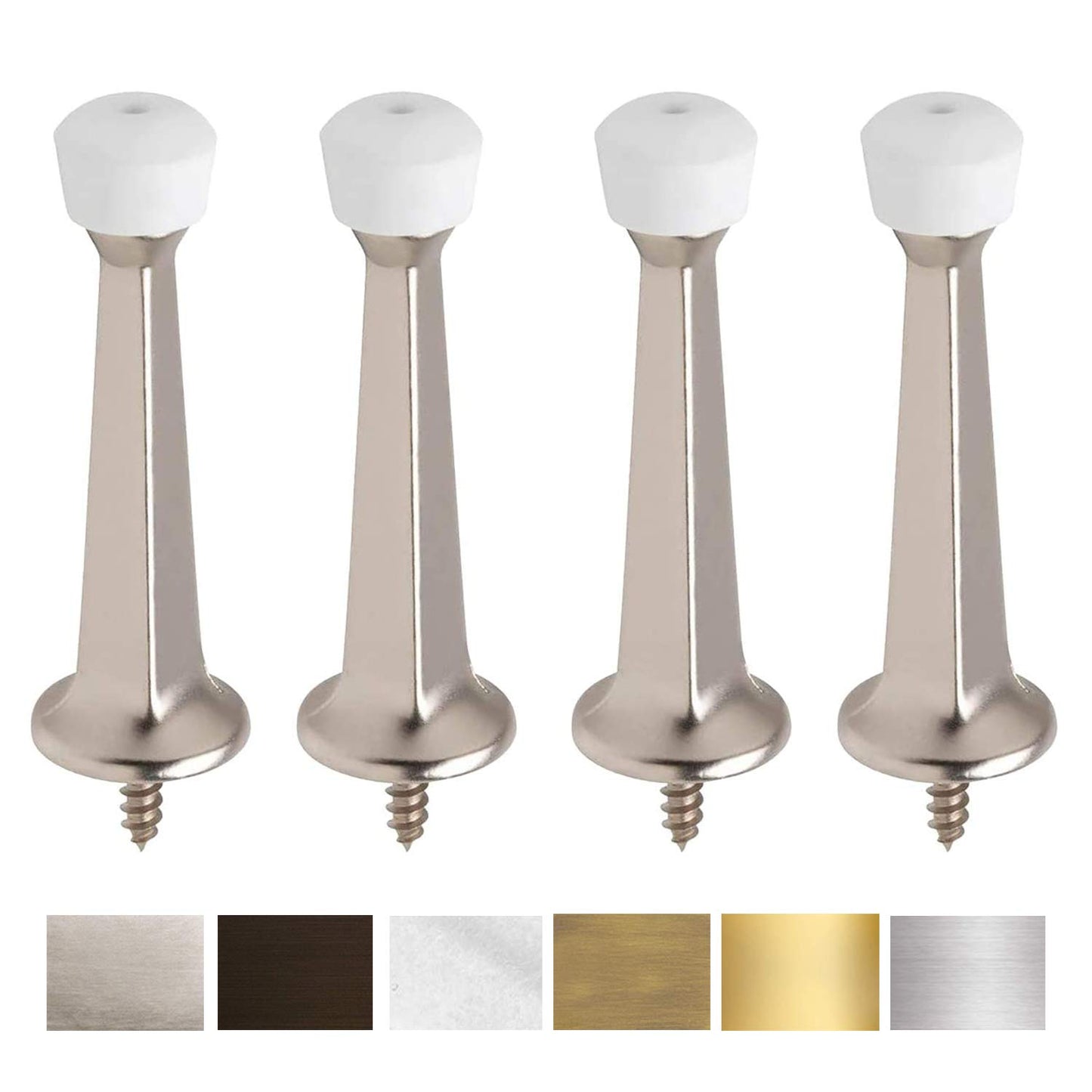 Premium Heavy Duty Door Stoppers for Bottom of Door, Solid Metal Baseboard Mounted Door Stop, Screw-in Baseboard Door Stops for Wall Protection 3" (Satin Nickel, 4 Pack)