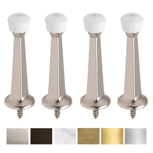 Premium Heavy Duty Door Stoppers for Bottom of Door, Solid Metal Baseboard Mounted Door Stop, Screw-in Baseboard Door Stops for Wall Protection 3" (Satin Nickel, 4 Pack)