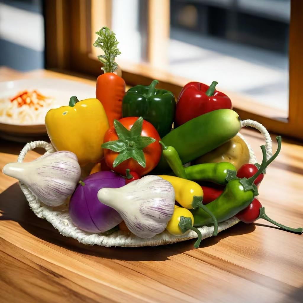 22pcs Realistic Artificial Fake Vegetables, Artificial Vegetables for Decoration, Home Kitchen Decor,PU Simulation Vegetable,Artificial Bell Peppers