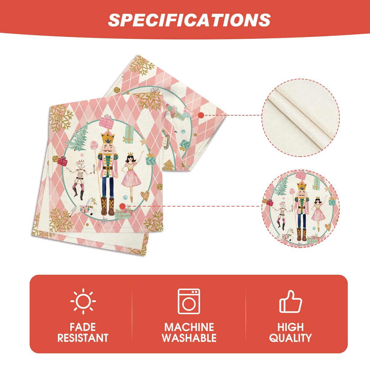Artoid Mode Pink Diamond Plaid Nutcracker Snowflake Christmas Table Runner, Seasonal Winter Kitchen Dining Table Decoration for Home Party Decor 13x72 Inch