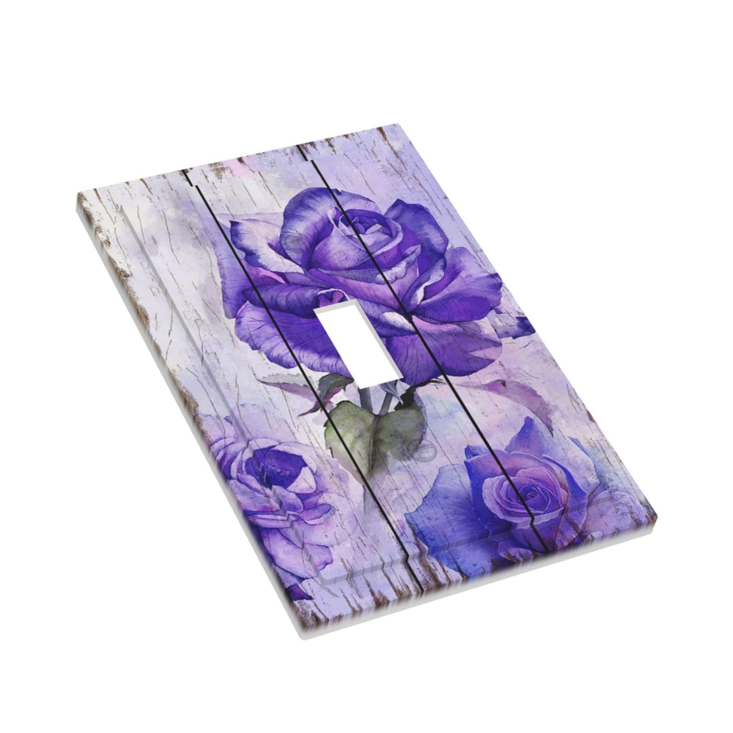 Spshian Light Switch Cover Purple Rose Flower Rustic Wood Plank 1 Gang Wall Plate Cover Single Toggle Outlet Covers Decorative Switchplate Electrical Faceplate for Farmhouse Bathroom Decor