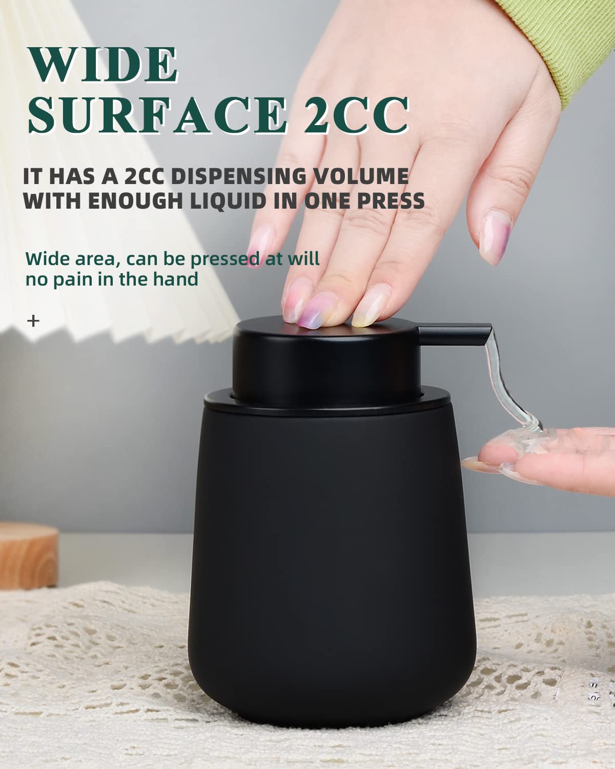 BosilunLife Black Soap Dispenser - Ceramic Dish Soap Dispenser for Bathroom 12ounce Refillable Liquid Hand Dispenser for Essential Oil, Lotion Dispenser with Pump (Rubber Paint)