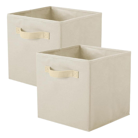 PowerKing Collapsible Storage Cubes with Handles, Fabric Foldable Bins for Closet Shelves, Durable Organization Storage Bins, 10.5'' x 11'' x 10.5'', 2 Pack, Cream