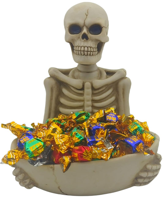 Skull Decor-Halloween Candy Bowl Dish Large for Home Office Desk Decorations,Key Bowl for Entryway Table,Skull Candy Tray Holder Snack with Hand,Skulls Serving Bowl Desk Decor (H 9.1")