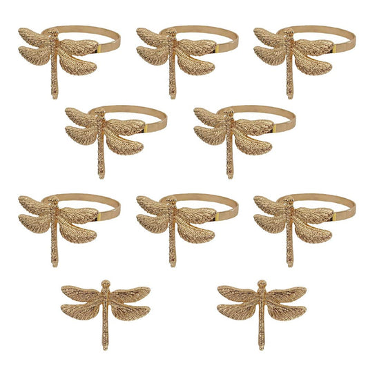 Dragonfly Napkin Rings Set of 10, Animal Insect Dragonfly Napkin Ring Holder for Easter, Wedding, Christmas, Dinner, Family Gathering Party Napkin Cloth Ornament Decoration Table Accessories (Gold)
