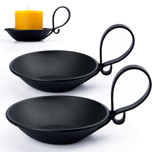 AGLARY 2PCS Matte Black Iron Pillar Candle Holders, with Handle, Simple Industrial Style ，Table Centerpiece Decoration