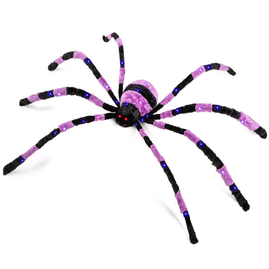 Halloween Decorations 5ft Giant Light Up Spider, 60inch Scary Spider with 56 LED Light, Timer, Creepy Spooky Decor, Glowing Eyes, Haunted Horror Prop for Spiderweb, Indoor, Outdoor, Yard (Purple)