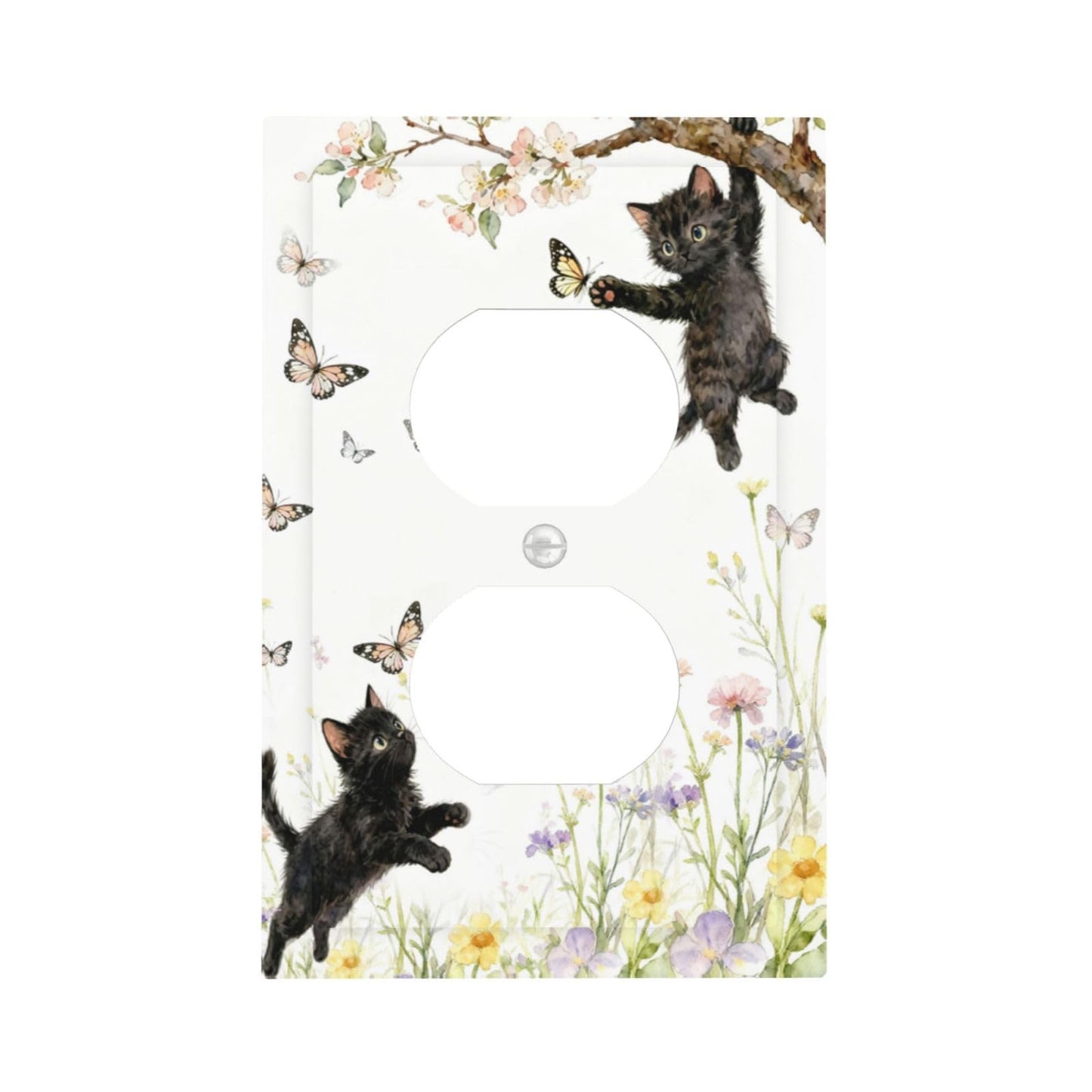 YGMMWP Decorative Outlet Covers Cute Black Cat Floral Wildflower 1 Gang Duplex Light Switch Cover Plate Unique Wall Plates for Electrical Outlets Switch Plate Covers for Bedroom Home Decor