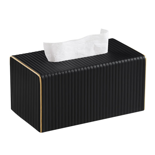 Extra Large Rectangle PU Leather Tissue Box Cover with Magnetic Closure, Decorative Tissue Holder & Storage Container for Bedroom, Living Room, Dining Room, Bathroom, Countertop, Desk & Office (Black)