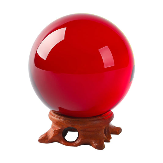 Red Crystal Ball 80mm/3.1 inch with Rose Wooden Stand and Gift Box for lensball Photography,Fortune Teller,Feng Shui, Witchcraft Decor,Scrying,Magic,Quartz Crystal Orb Prop Decorative Glass Sphere