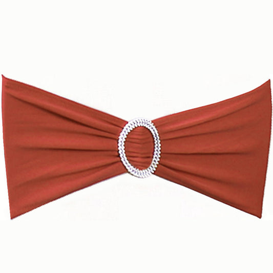 SINSSOWL Pack of 50 Spandex Terracotta Chair Sashes Bows Elastic Chair Bands with Buckles for Wedding Reception Banquet Bridal Shower Halloween Decorations - Terracotta/Brick Red