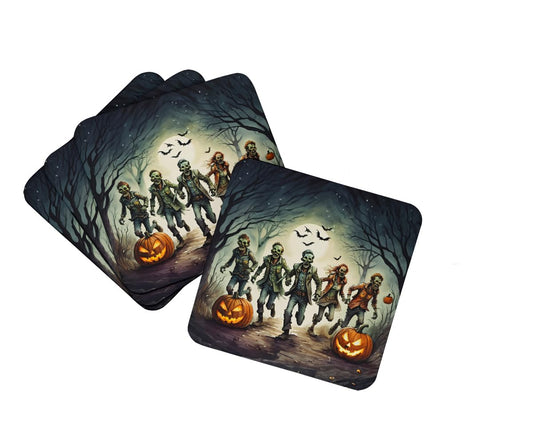 Caroline's Treasures Zombies Spooky Halloween Foam Coaster Set of 4 Cup Coasters for Indoor and Outdoor, Coaster for Tabletop Protection, Anti Slip, Mouse pad Material