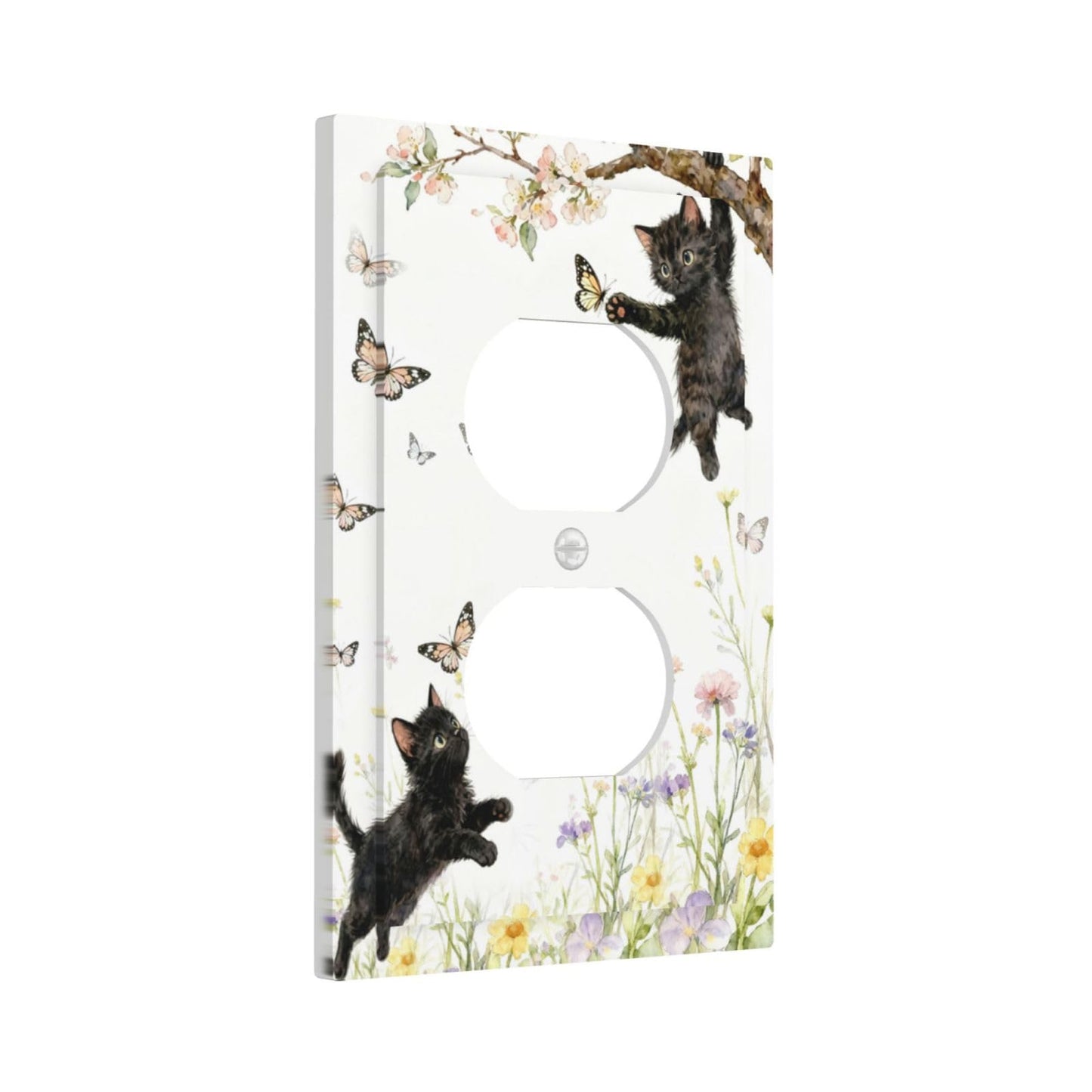 YGMMWP Decorative Outlet Covers Cute Black Cat Floral Wildflower 1 Gang Duplex Light Switch Cover Plate Unique Wall Plates for Electrical Outlets Switch Plate Covers for Bedroom Home Decor