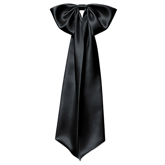 Meseey Black Silk Satin Pew Bows Set of 6 Handcrafted Frayed Edge Long Tail Decor Bows No Chair Sash 11x25 Inch
