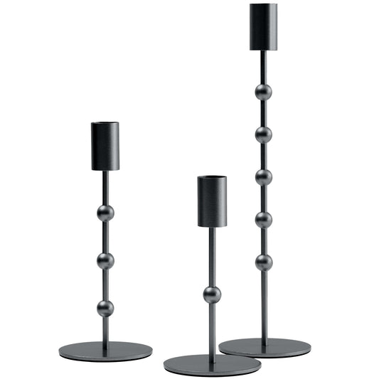 Black Candlestick Holders, Beaded Metal Taper Candle Stick Holders, Set of 3 Candle Holder for Fall Decorations, Tapered Candle Holders, Thanksgiving Table Centerpiece, Halloween Gothic Decor