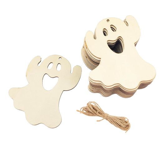 30 Pack 4 Inch Wood Ghost Cutouts Halloween Unfinished Wood Ghost Crafts Wooden Hanging Ornaments DIY Craft Gift Tags for Home Party Decoration