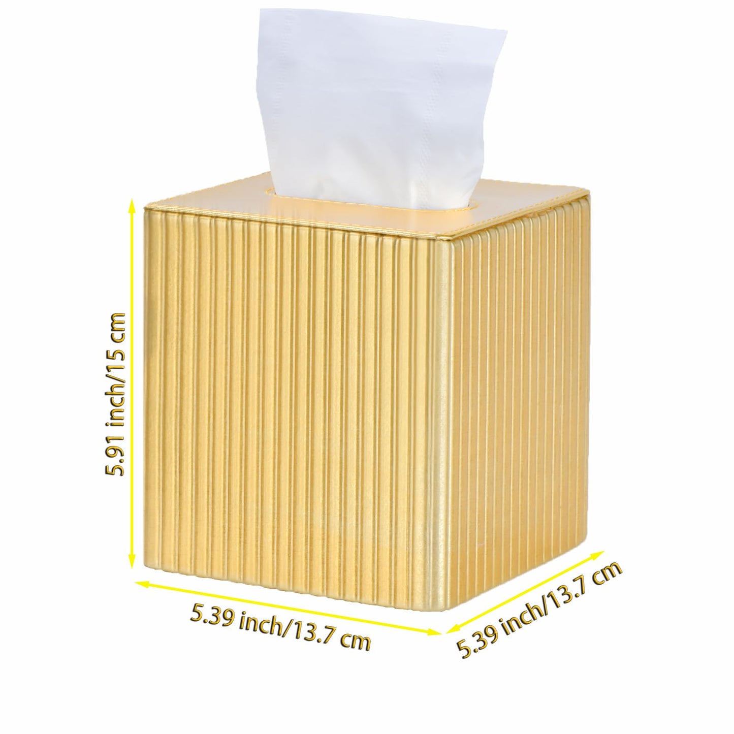 Gold Tissue Box Cover Holder, Square PU Leather Decorative Organizer for Home, Office, Bathroom, Tabletop