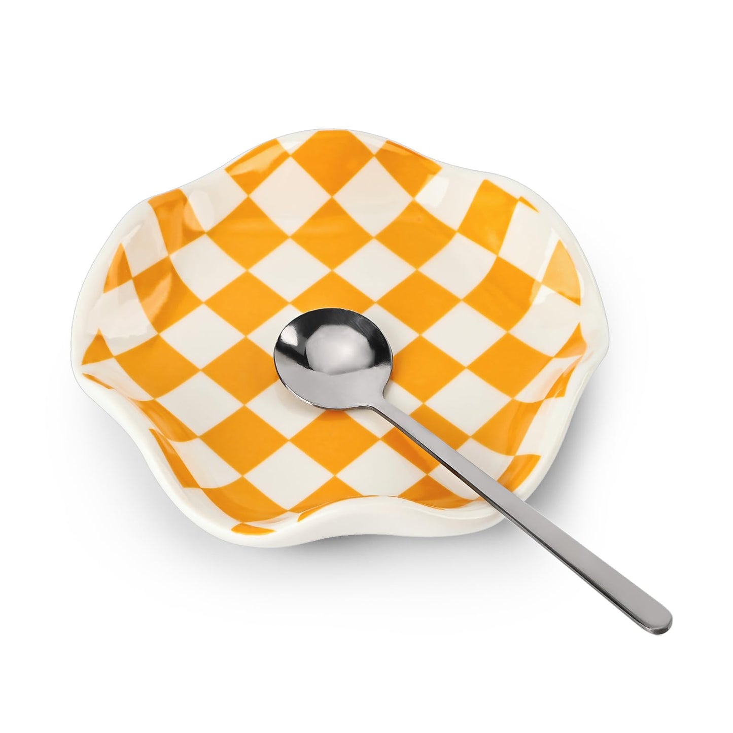 Koythin Ceramic Spoon Rest for Stove Top, Kitchen Counter, Heat-Resistant Utensil Holder, Cute Decorative Checkerboard Spoon Rest Dish for Cooking, Coffee Bar, and Countertop Decor (Orange)
