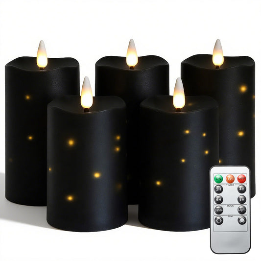 MUMCHASI 5 Packs Flameless Candles, Black Battery Operated Candles, Black LED Candles with Remote, Realistic Flickering Dancing Flame, Outdoor Waterproof for Halloween Party Outdoor Garden