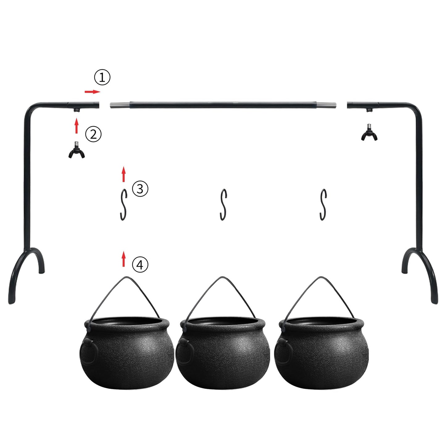 ORIENTAL CHERRY Halloween Decorations Indoor - Set of 3 Witches Cauldron Serving Bowls on Rack - Halloween Party Decorations Halloween Candy Bowl Black Plastic Cauldron for Home Kitchen Decor