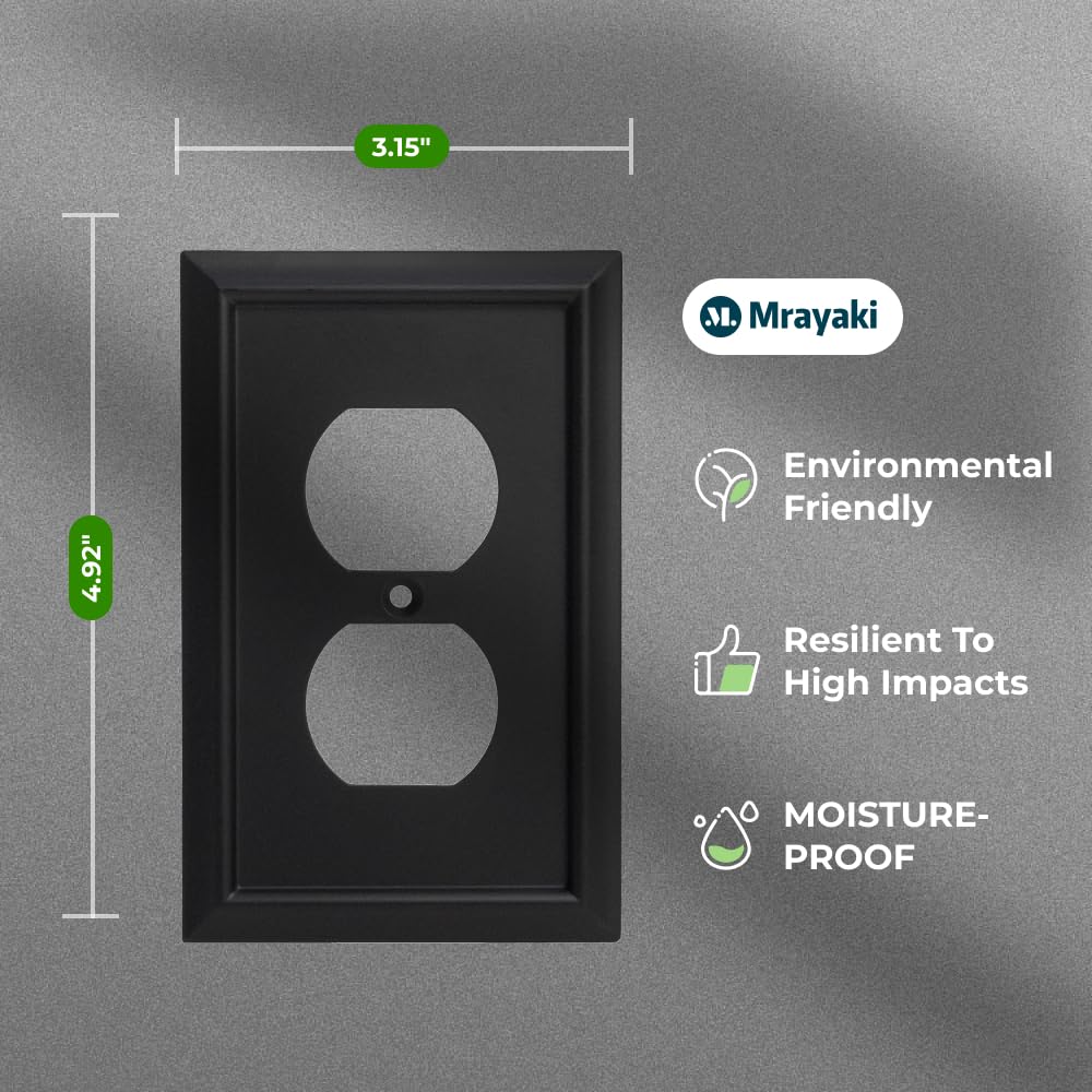 Wall Plate, Duplex Outlet Covers, Matte Black Light Switch Cover - Natural Bamboo Fiber Electrical Outlet Cover Plate Variety of 13 Styles Decorator/Duplex/Toggle/Combo (1 Gang Duplex 4 Pack)