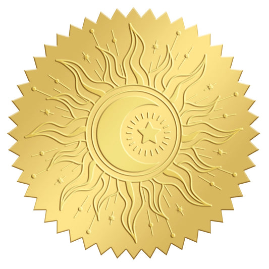 CRASPIRE 100pcs Gold Foil Stickers Embossed Certificate Seals Self-Adhesive Stickers Medal Decoration Stickers Certification Graduation Corporate Notary Seals Envelope (Sun)