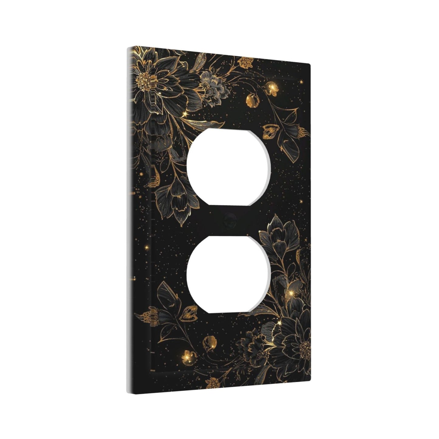 Oudediam Outlet Covers Gold Black Floral With Glittering Starry 1 Gang Duplex Decorative Switch Plate Covers Light Switch Cover Plate Electrical Socket Cover For Bedroom Home Decor