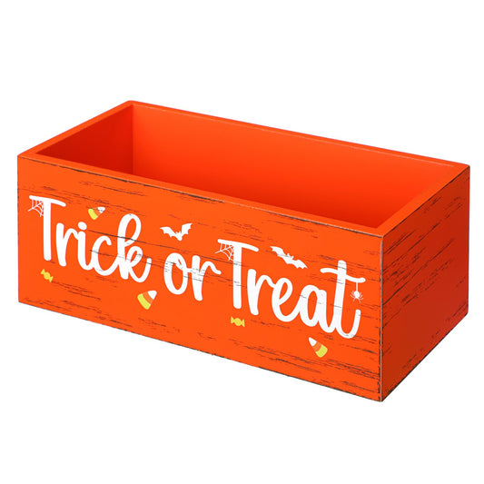 Sintuff Halloween Candy Bowl Wooden Funny Candy Dish Large Trick or Treat Dish Holders Wood Serving Pumpkin Orange Bowl Tableware for Halloween Holiday Party Tiered Tray Decorations(Trick or Treat)