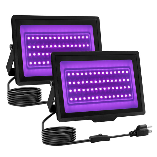 uwiner 2 Pack 40W LED Black Light IP66 Waterproof,Blacklight with Plug and Switch,Flood Light for Glow Party,Halloween Decoration, Body Paint, Fluorescent Poster, Stage Lighting,Neon Glow,5.25Ft Cord