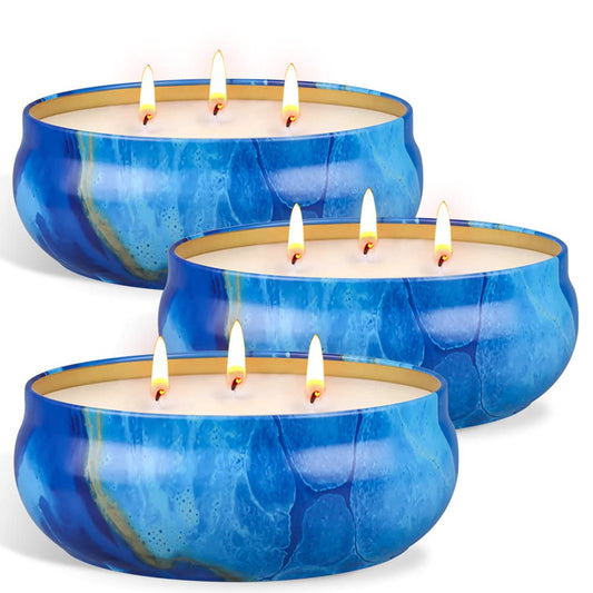 OFUN Large Citronella Candles Outdoor Decorative 55oz, Soy Wax Lemongrass Candle Set 3 Wick, Scented Jar Candle Bulk Up to 240hrs, 3 Pack Summer Camping Candles for Patio Garden Balcony