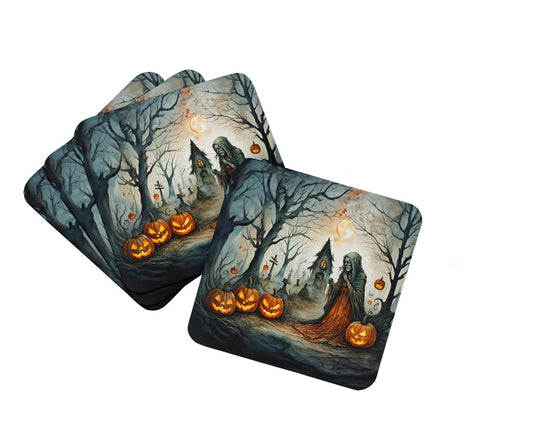Caroline's Treasures The Weeping Woman Spooky Halloween Foam Coaster Set of 4 Cup Coasters for Indoor and Outdoor, Coaster for Tabletop Protection, Anti Slip, Mouse pad Material