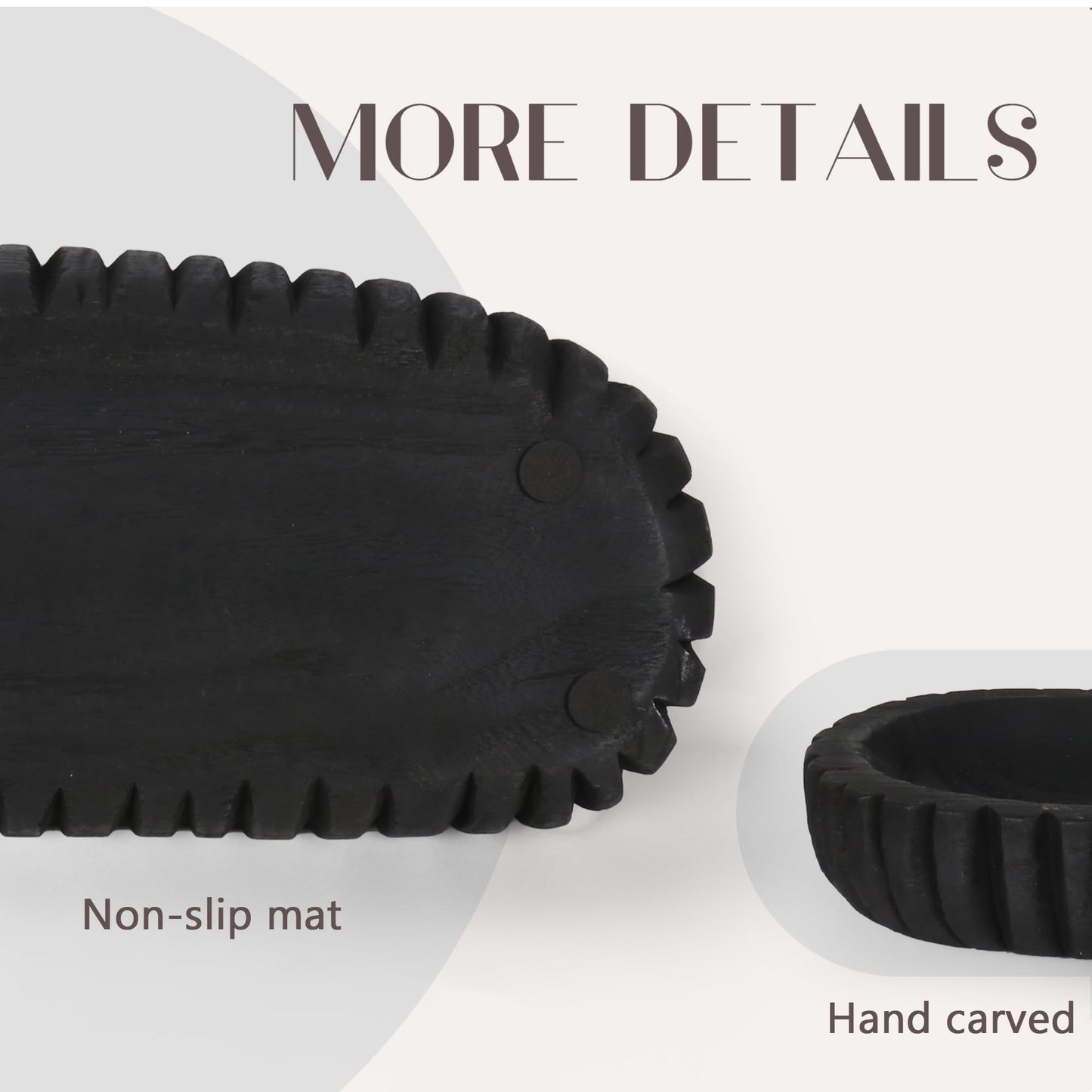 Oakrain Wooden Decorative Bowl for Home Decor, 16" Rustic Dough Bowl with Hand Carved Vertical Stripes, Long Wood Tray for Table Centerpieces, Matte Black