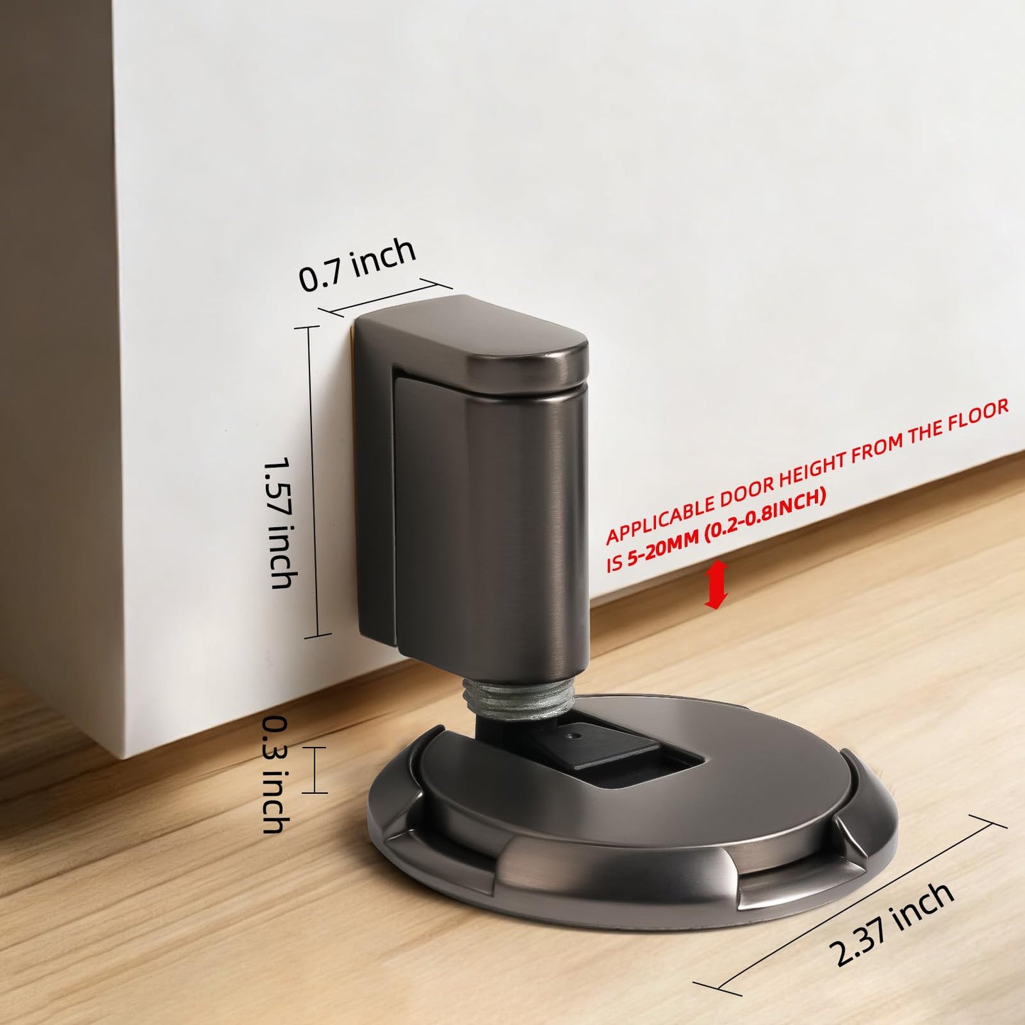 SAILANKA Windproof Door Stopper Indoor Heavy Duty Floor Door Stop Keep Door Open Mechanical No Drilling Door Stopper with Screws and Adhesive Pads, 1 Pack, Grey
