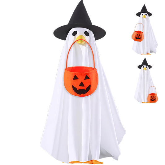 Halloween Ghost Porch Goose Outfit–23" Cement Plastic Goose Statue Costume Clothing.Festive Accessory for Halloween Garden Party,Funny Fall Goose Shirt Decor for Outdoor Patio Lawn Yard Decor