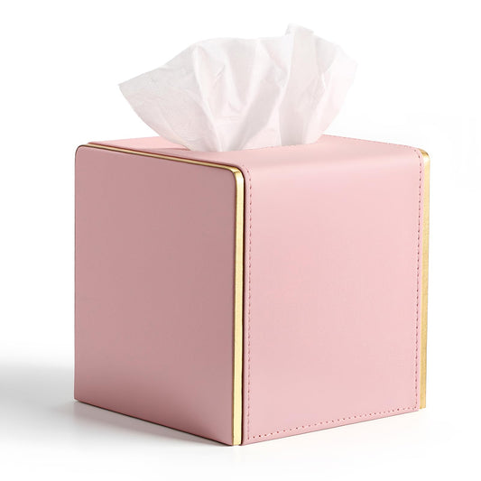 Sumnacon PU Square Tissue Box Cover, Magnetic Bottom, Waterproof, Pink