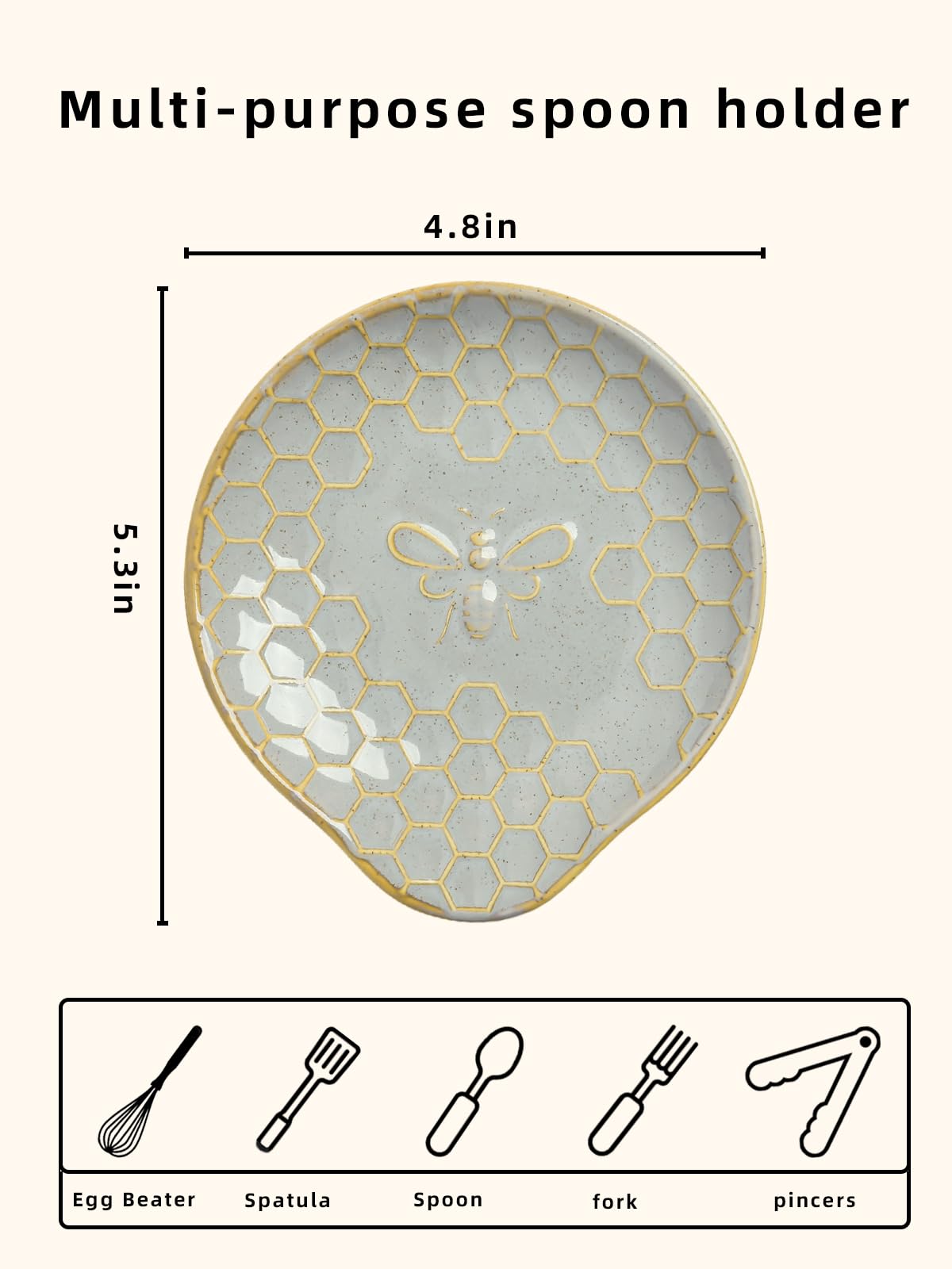 Ceramic Spoon Rest Set of 2, 5.3 Inch Spoon Holder (Vintage Grey)