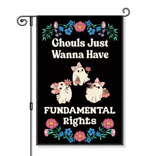 Gkodw Ghouls Just Wanna Have Fundamental Rights Garden Flag, Funny Spooky Season Halloween Yard Sign for Outside, Cute Ghost Fall Halloween Outdoor Decor, Feminist Reproductive Womens Rights Banner
